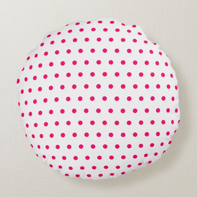 White and Bright Pink Polka Dots Round Cushion (Back)