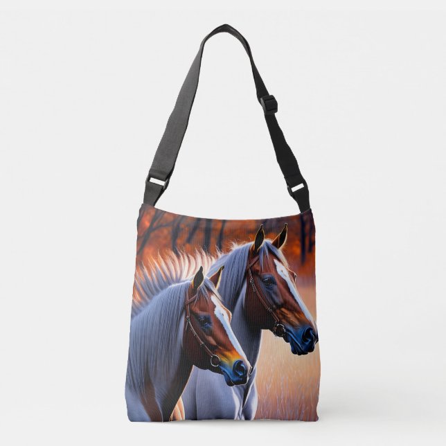 White And Brown Brumby Horses, Crossbody Bag (Front)