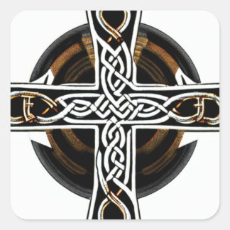 White and Brown Celtic Cross Square Sticker
