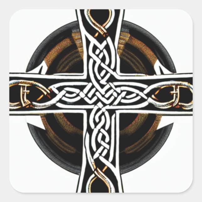 White and Brown Celtic Cross Square Sticker (Front)