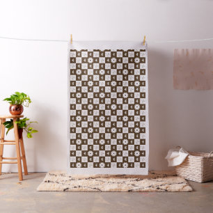 White and Brown Chequered Pattern Fabric