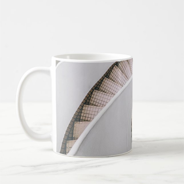 WHITE AND BROWN CONCRETE SPIRAL STAIRS COFFEE MUG (Left)