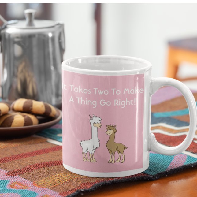 White and Brown Curly Hair Llama Couple Coffee Mug (Creator Uploaded)