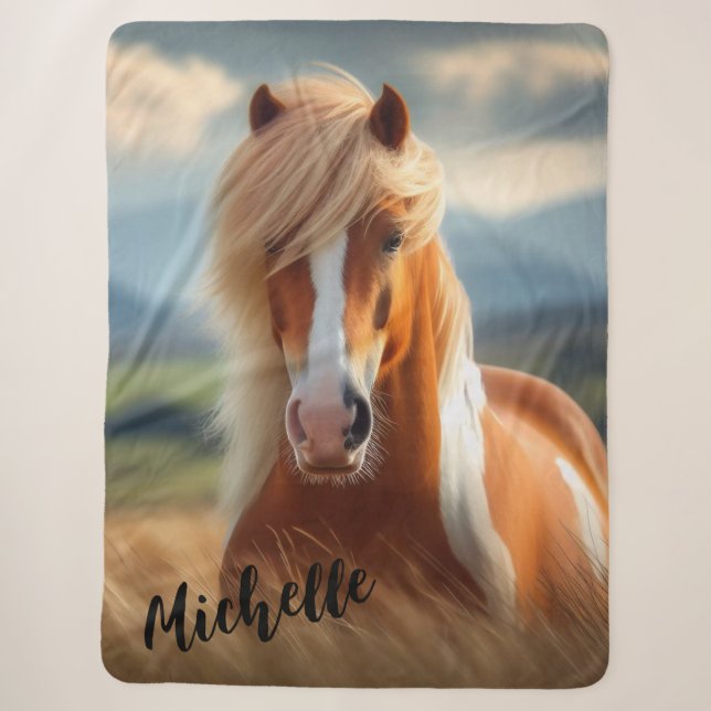 White and Brown Equestrian  Sherpa Blanket (Front)