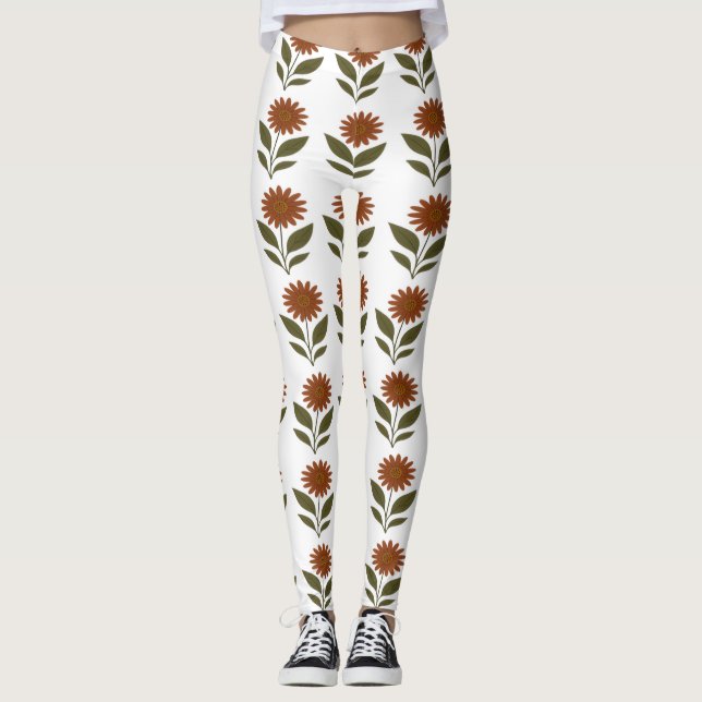 White and Brown Floral Leggings (Front)