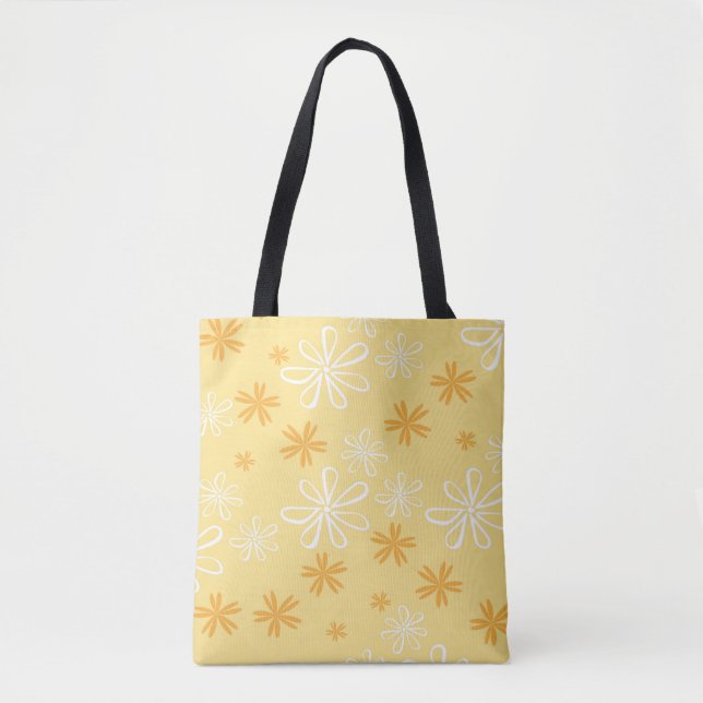 white and brown floral pattern throw pillow tote bag (Front)
