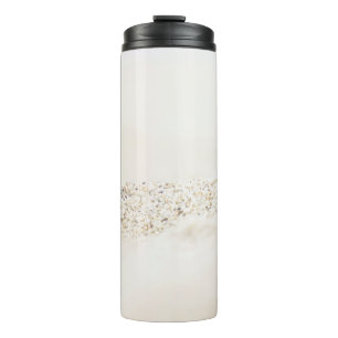 White and brown floral textile thermal tumbler