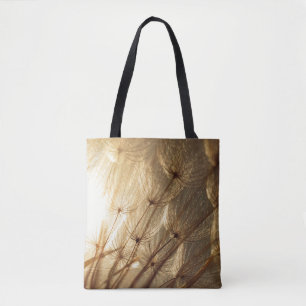 White and brown floral textile tote bag