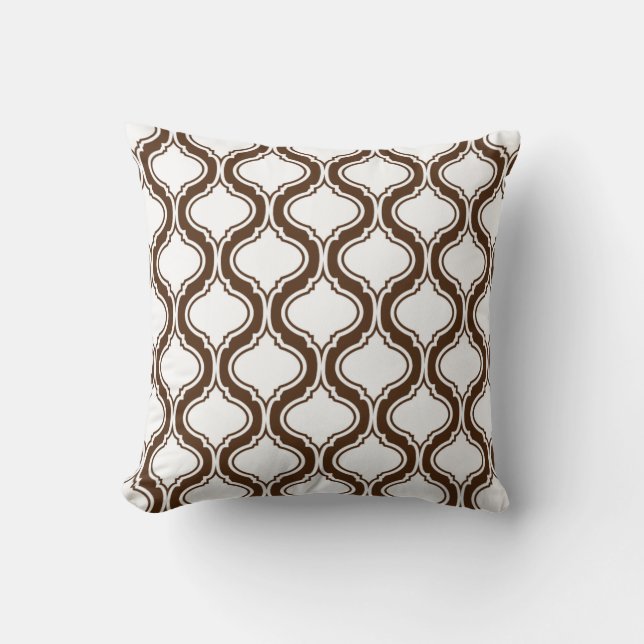 White And Brown Geometric Pattern Cushion (Front)