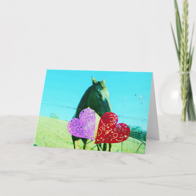 White and Brown horse Valentine Heart Holiday Card (Front)