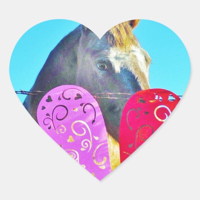 White and Brown horse Valentine Hearts Heart Sticker (Front)