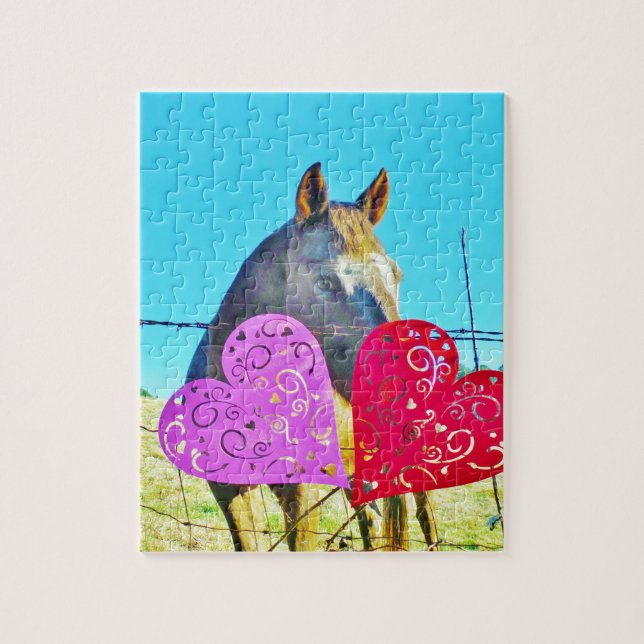 White and Brown horse Valentine Hearts Jigsaw Puzzle (Vertical)