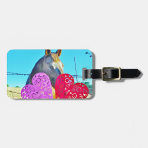 White and Brown horse Valentine Hearts Luggage Tag