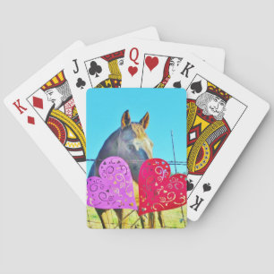 White and Brown horse Valentine Hearts Playing Cards