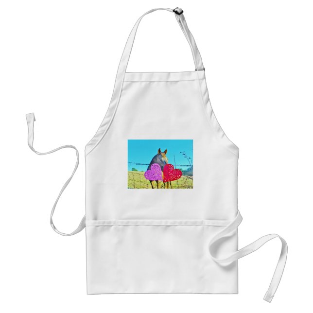 White and Brown horse Valentine Hearts Standard Apron (Front)