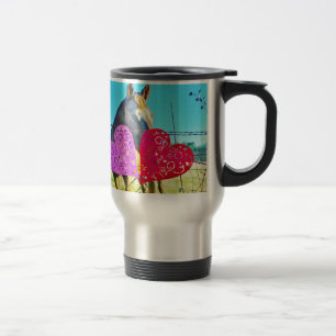White and Brown horse Valentine Hearts Travel Mug