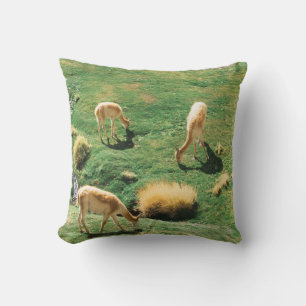 WHITE AND BROWN HORSES ON GREEN GRASS FIELD CUSHION