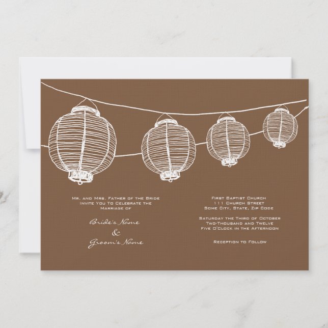 White and Brown Lanterns Wedding Invitation (Front)