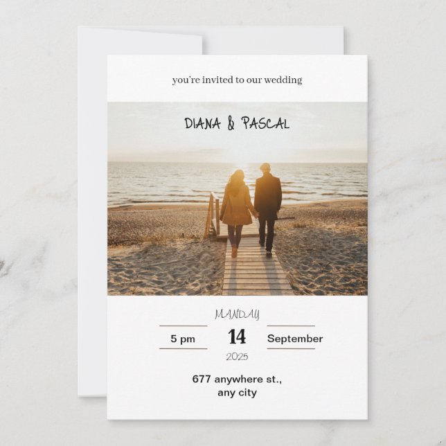 White and Brown Minimalist Wedding Invitation (Front)