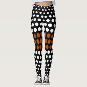 White and Brown Polka Dot Pattern Leggings