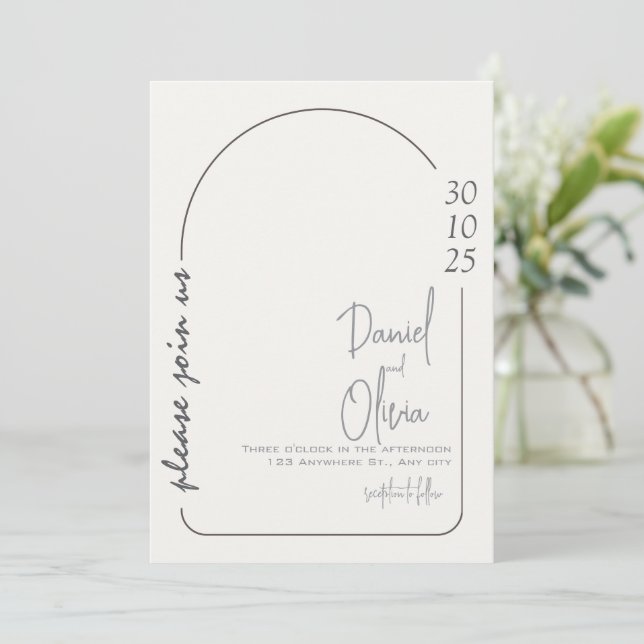 White and Brown Simple Wedding Invitation (Standing Front)