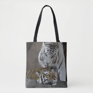 White And Brown Tigers Resting Tote Bag