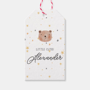 White and Brown Watercolor Cute Baby Shower Gift Tags