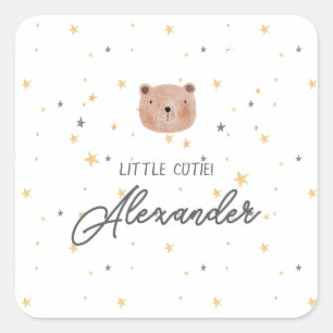 White and Brown Watercolor Cute Baby Shower Square Sticker