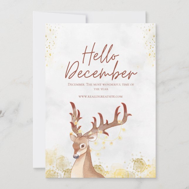 White and Brown Watercolor Hello December Holiday Card (Front)