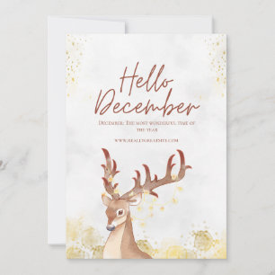 White and Brown Watercolor Hello December Holiday Card