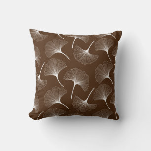 White and brownn abstract flower patte cushion