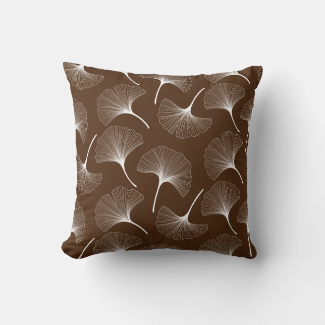White and brownn abstract flower patte cushion (Front)