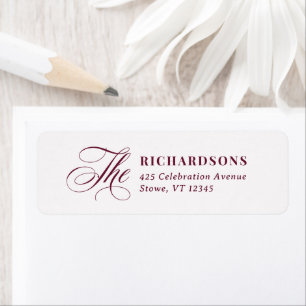 White and Burgundy Calligraphy Return Address