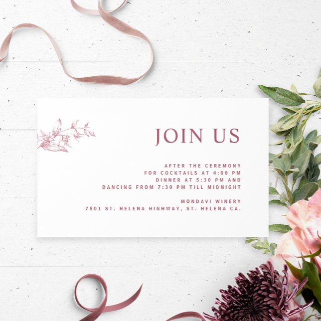 White and Burgundy Chic Join Us Reception Wedding  Enclosure Card (Creator Uploaded)