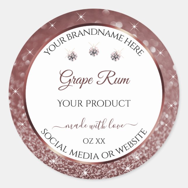 White and Burgundy Glitter Product Labels DIamonds (Front)