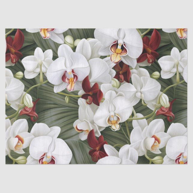 White and Burgundy Orchids Decoupage  Tissue Paper (Front)