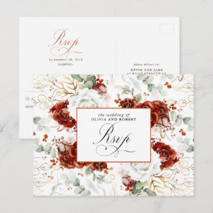 White and Burgundy Red Wedding RSVP Postcard