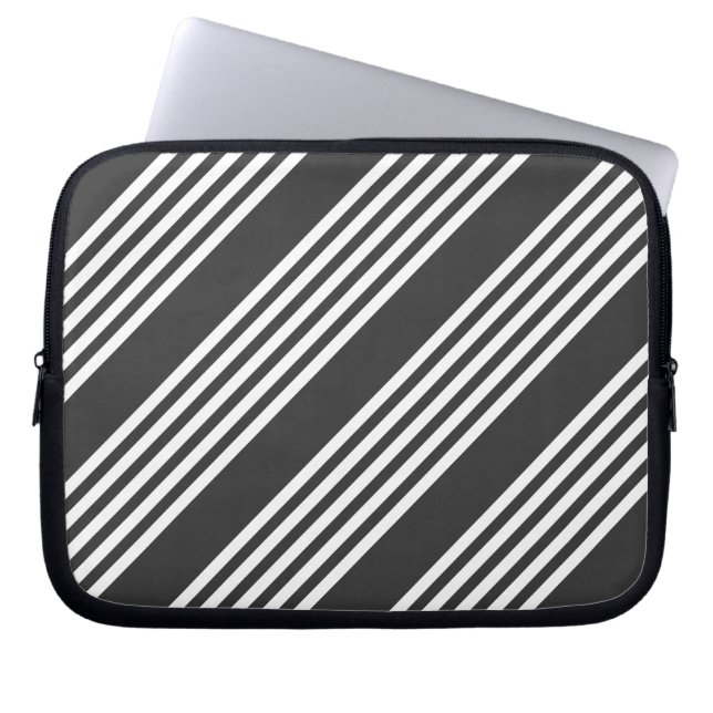 White and charcoal five stripes pattern laptop sleeve (Front)