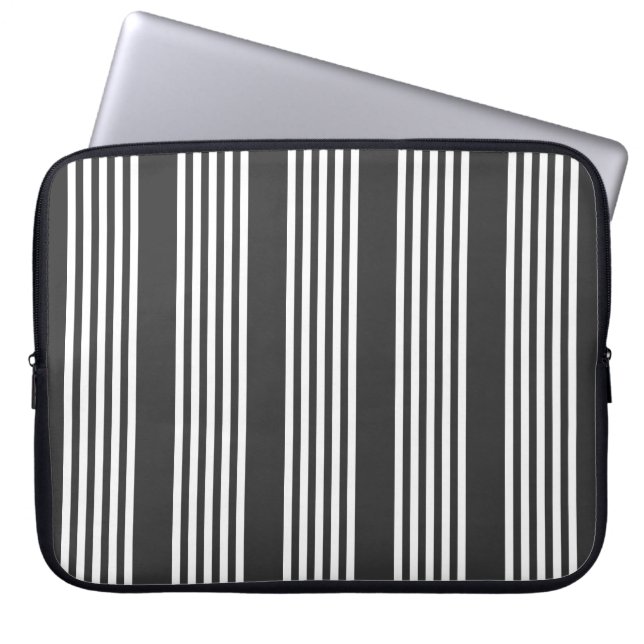 White and charcoal five stripes pattern laptop sleeve (Front)