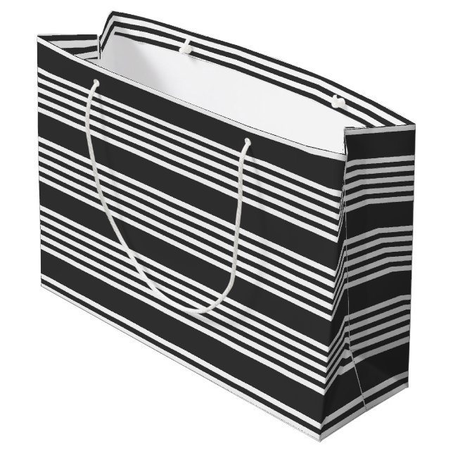 White and charcoal five stripes pattern large gift bag (Back Angled)