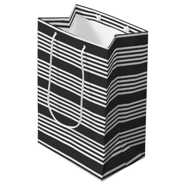 White and charcoal five stripes pattern medium gift bag (Front Angled)