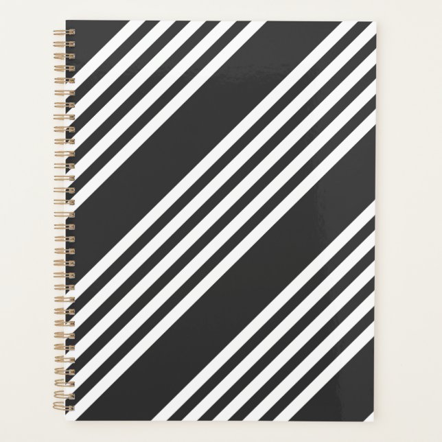 White and charcoal five stripes pattern planner (Front)