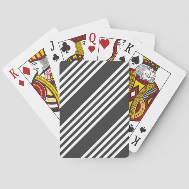 White and charcoal five stripes pattern playing cards (Back)