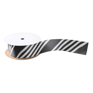White and charcoal five stripes pattern satin ribbon