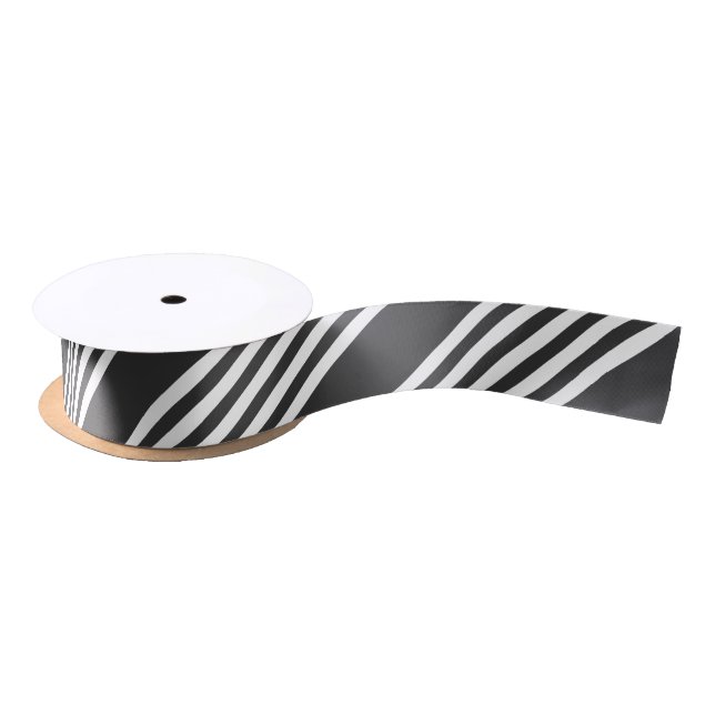 White and charcoal five stripes pattern satin ribbon (Spool)