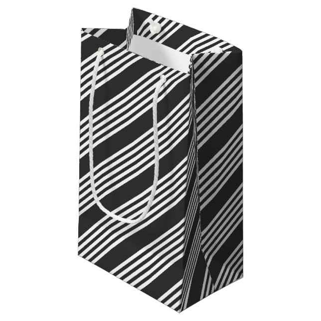 White and charcoal five stripes pattern small gift bag (Front Angled)