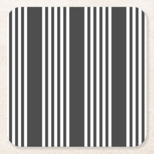 White and charcoal five stripes pattern square paper coaster