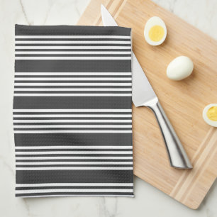 White and charcoal five stripes pattern tea towel