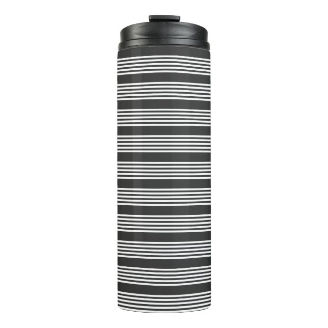 White and charcoal five stripes pattern thermal tumbler (Front)