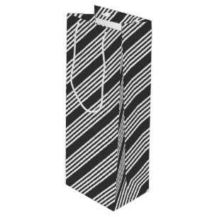 White and charcoal five stripes pattern wine gift bag